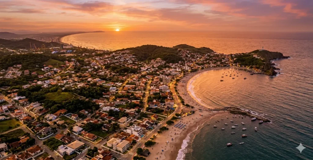 Praia da Armação em Penha Santa Catarina ao entardecer