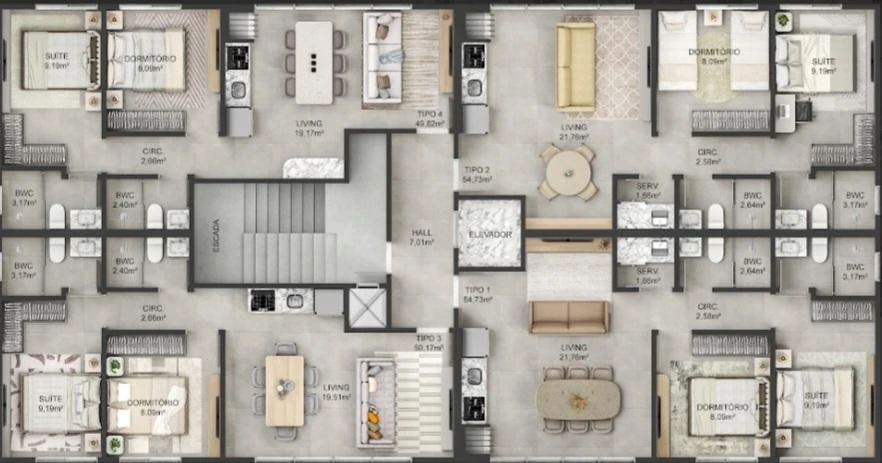 Apartamento com 1 suíte + 1 dormitório no centro e Penha – SC – Santa Rosa Residence